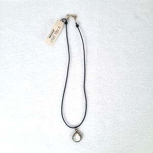 Peyote Bird Womens Necklace White 18" Teardrop Onyx Pendant Adjustable Leather